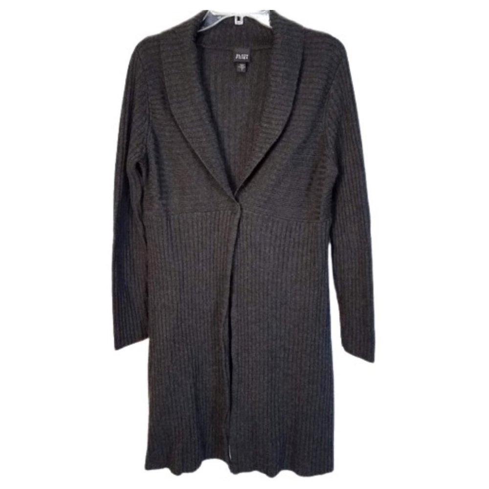 EILEEN FISHER 100% Merino Wool Long Black Ribbed Cardigan Sweater Women's S